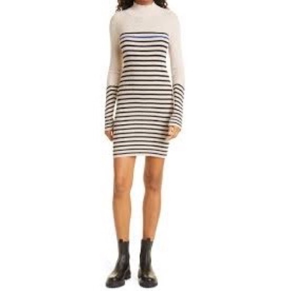 Rag & Bone Kate Turtleneck Sweater Mini Dress Cashmere Blend Striped Long sleeve - Picture 1 of 16